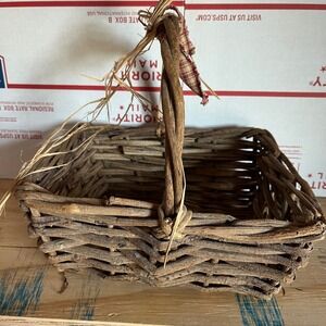 Vintage Rustic Twig Basket with Handle | Primitive Country Décor Gift Basket